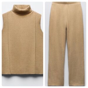 Zara NWT soft turtleneck top and soft pants SET mid-camel size Medium